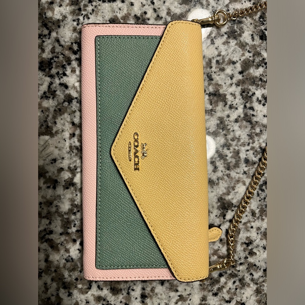 Coach Pink, Green, and Yellow Clutch